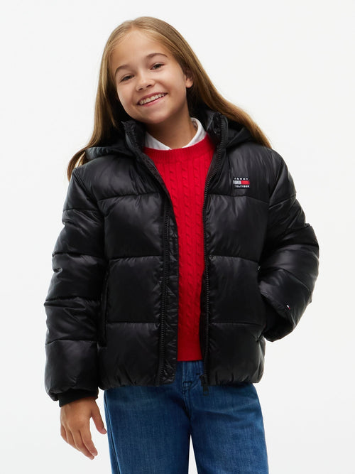 Dsiney Kidz - Tommy Hilfiger Black Heritage Shiny Relaxed Hooded Puffer Jacket image 1