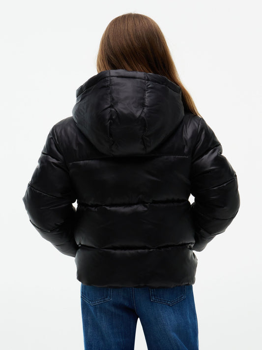 Dsiney Kidz - Tommy Hilfiger Black Heritage Shiny Relaxed Hooded Puffer Jacket image 2