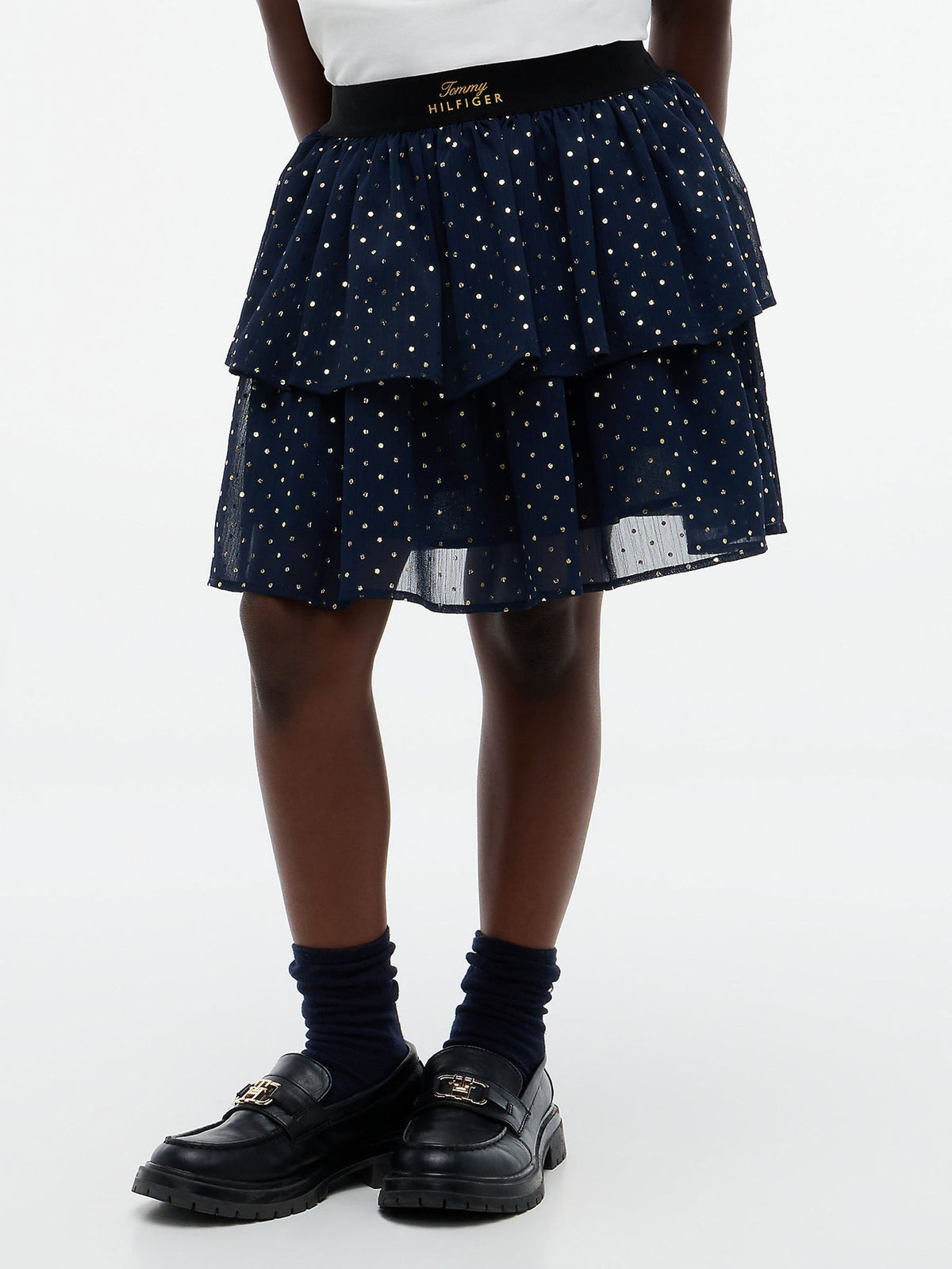 Tommy Hilfiger Blue Metallic Polka Dot Tiered Skirt - image 1