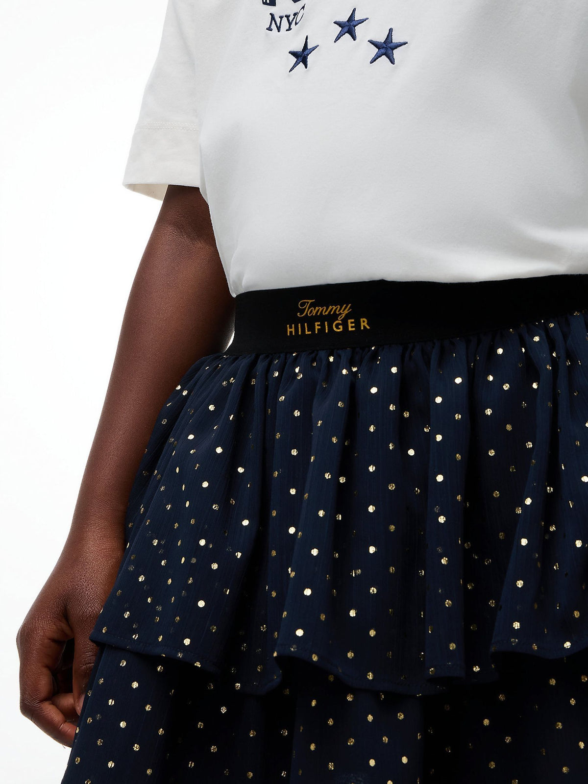 Tommy Hilfiger Blue Metallic Polka Dot Tiered Skirt - image 3