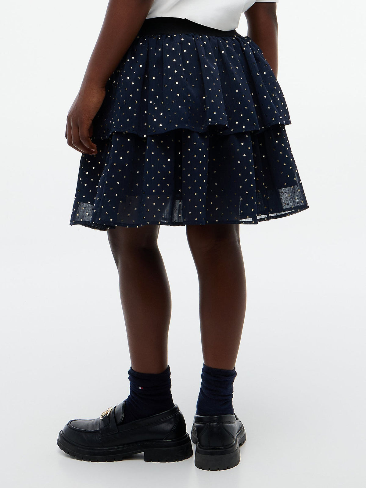 Tommy Hilfiger Blue Metallic Polka Dot Tiered Skirt - image 4