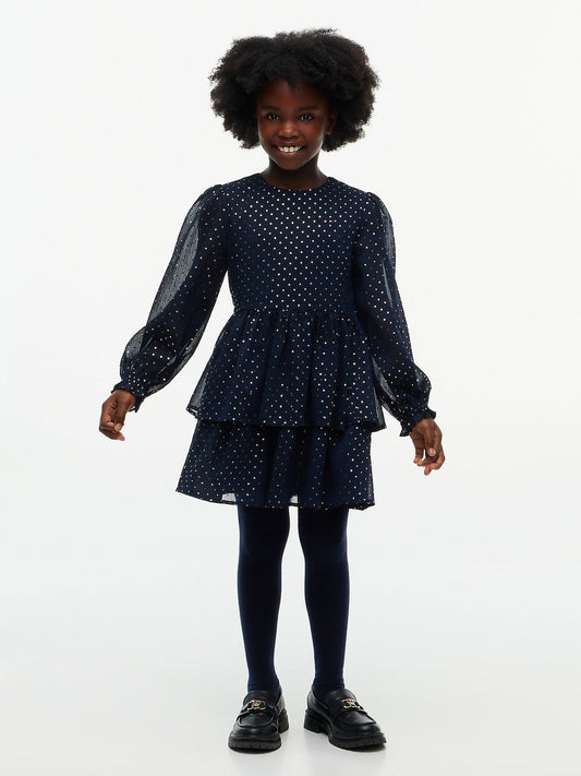 Tommy Hilfiger Blue Metallic Polka Dot Tiered Dress - image 1