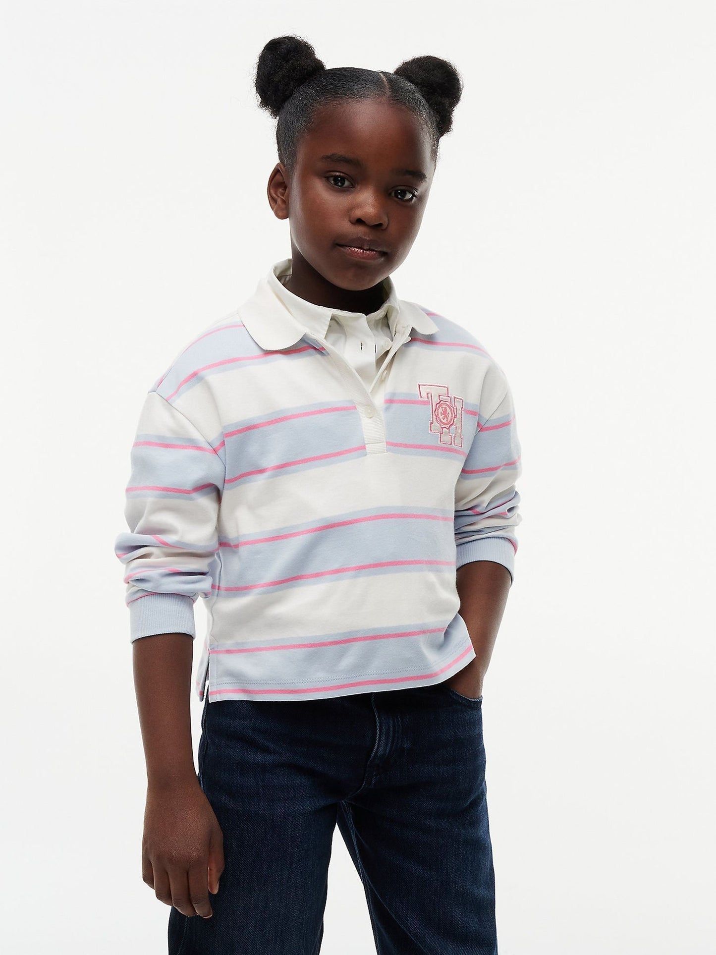 Dsiney Kidz - Tommy Hilfiger Blue Relaxed Fit Stripe Long Sleeve Polo Shirt image 1