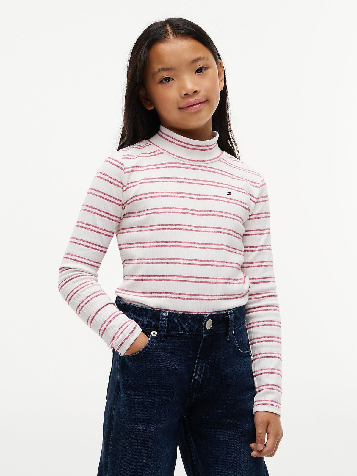 Tommy Hilfiger White Gllitter Extra Slim Long Sleeve Top - image 1
