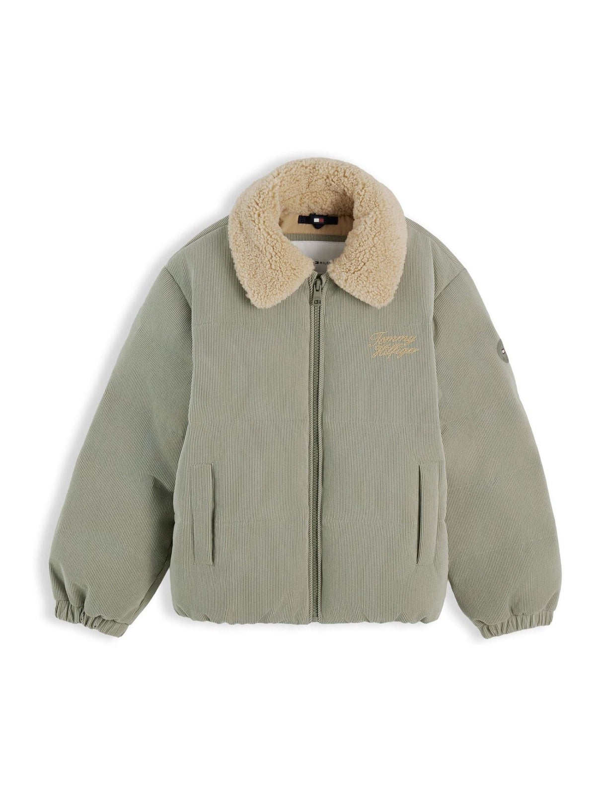 Dsiney Kidz - Tommy Hilfiger Green Teddy Collar Corduroy Relaxed Puffer Jacket image 6