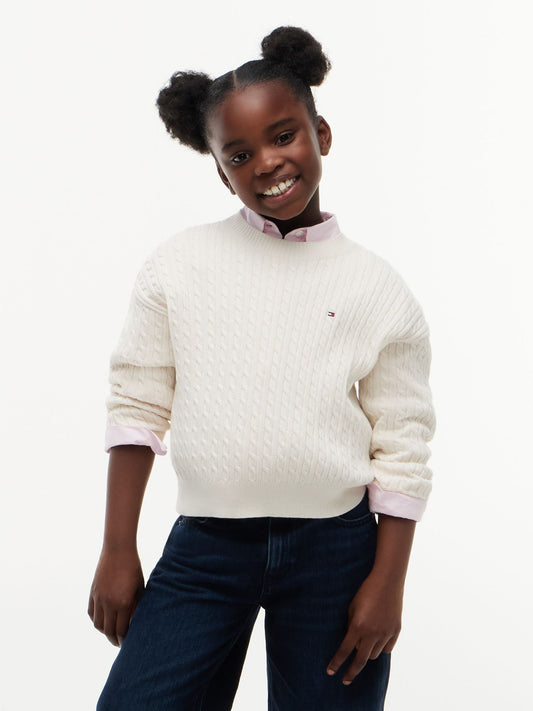 Dsiney Kidz - Tommy Hilfiger Cream Relaxed Cable Knit Jumper image 1