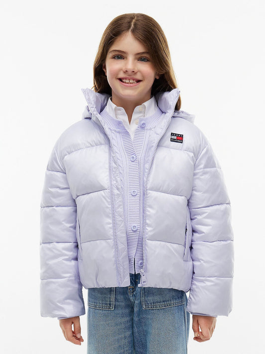 Dsiney Kidz - Tommy Hilfiger Purple Heritage Shiny Relaxed Hooded Puffer Jacket image 1