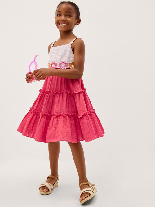 Dsiney Kidz - Monsoon Pink Crochet Flower Tiered Dress image 1