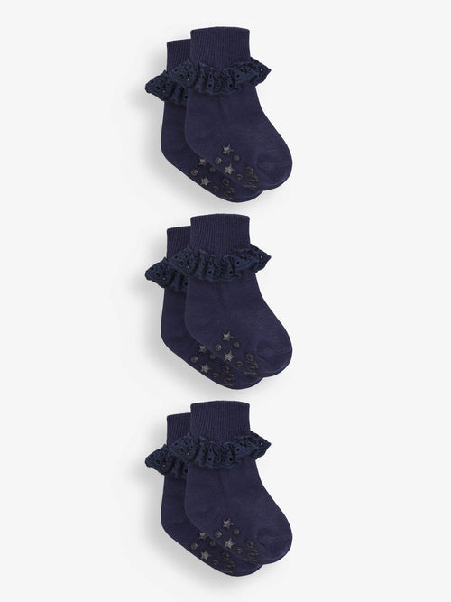 JoJo Maman Bébé Navy Blue 3-Pack Frilly Socks image 1