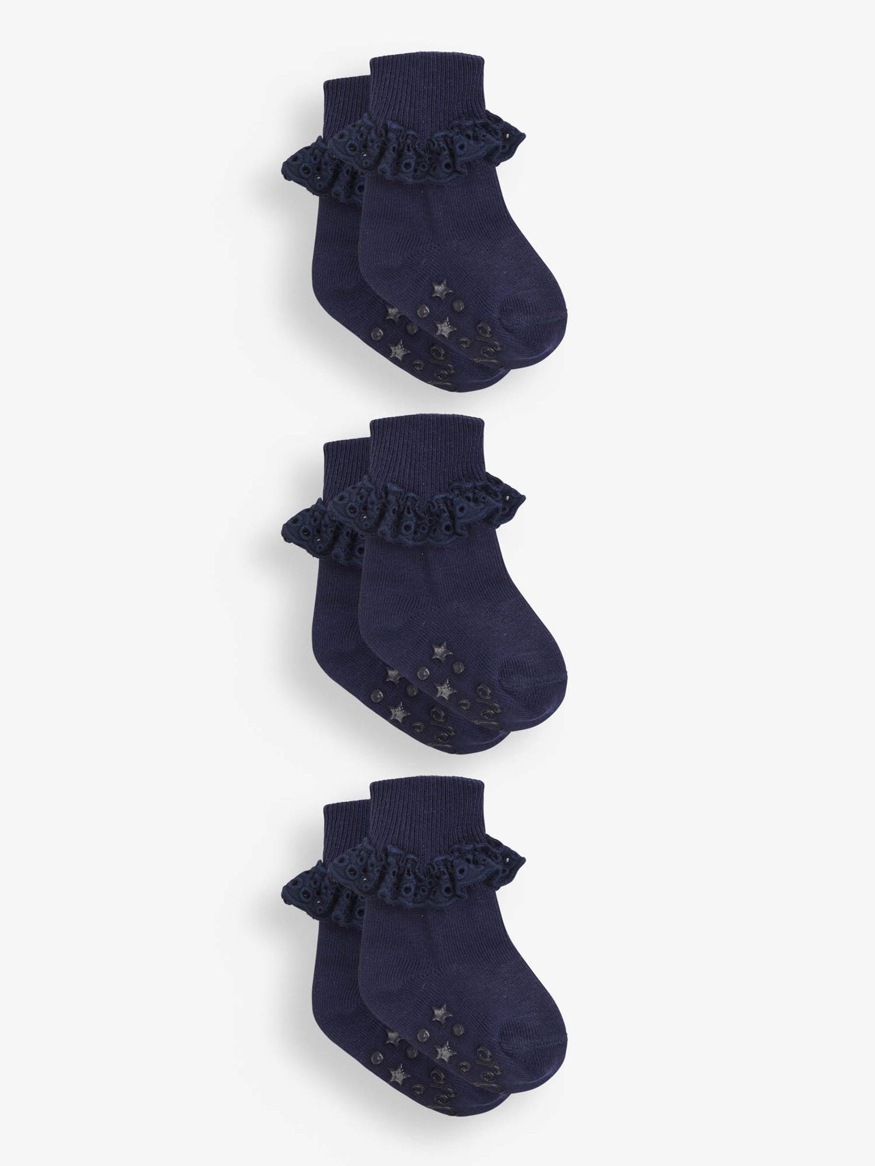 JoJo Maman Bébé Navy Blue 3-Pack Frilly Socks image 1