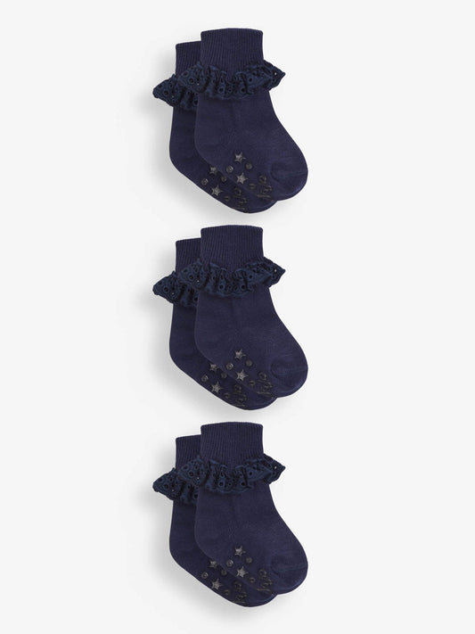 JoJo Maman Bébé Navy Blue 3-Pack Frilly Socks image 1