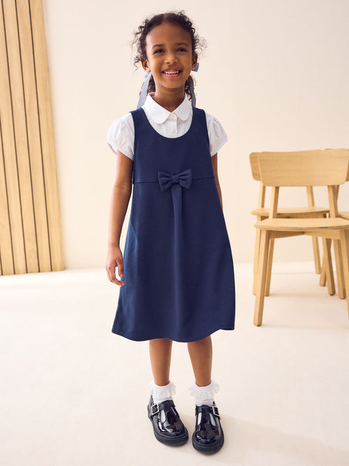 Dsiney Kidz - Navy Jersey Stretch Bow School Pinafore (3-14yrs) image 1