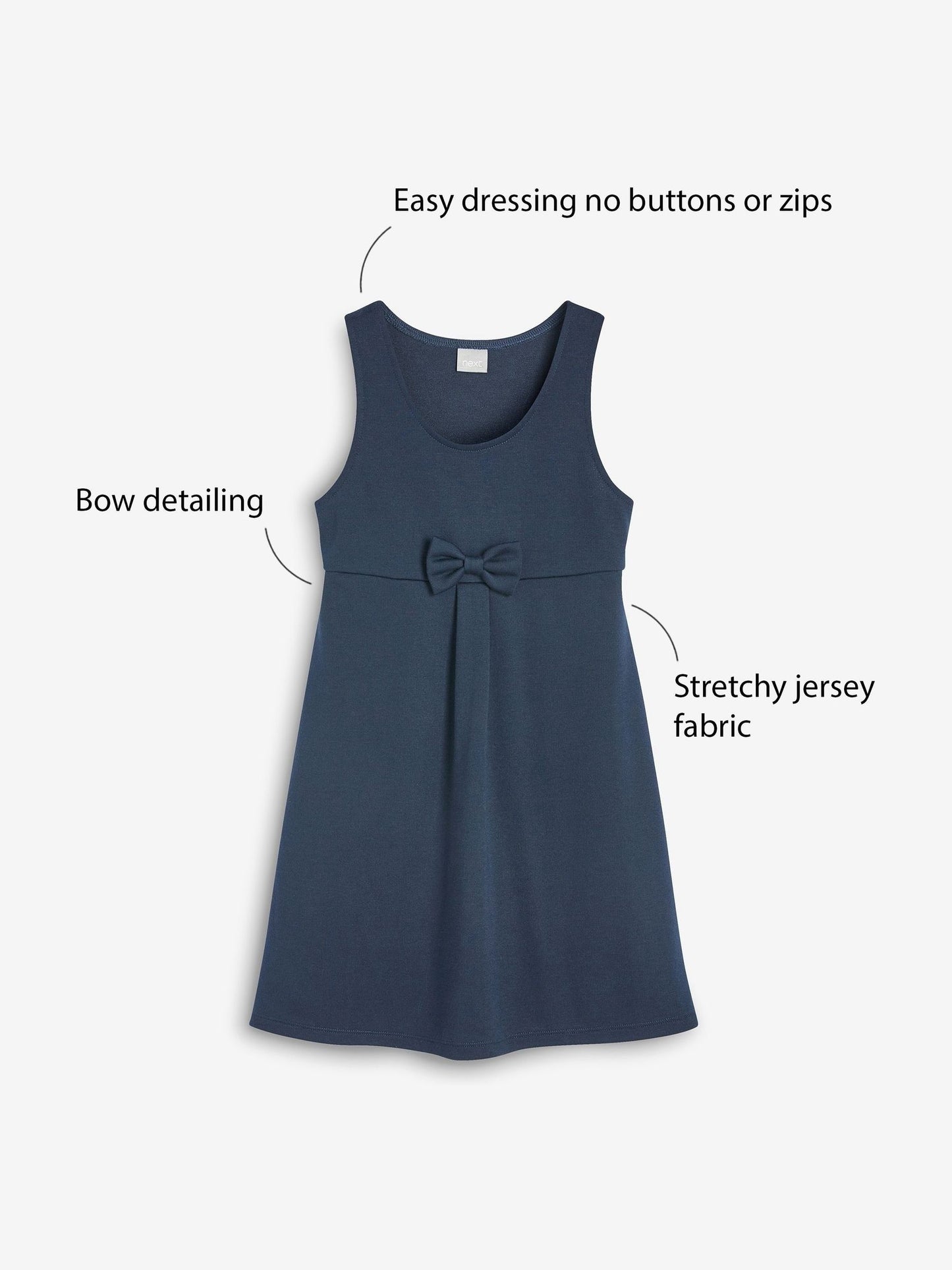 Navy Jersey Stretch Bow School Pinafore (3-14yrs) image 3
