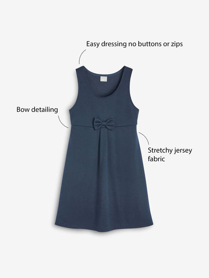 Navy Jersey Stretch Bow School Pinafore (3-14yrs) image 3