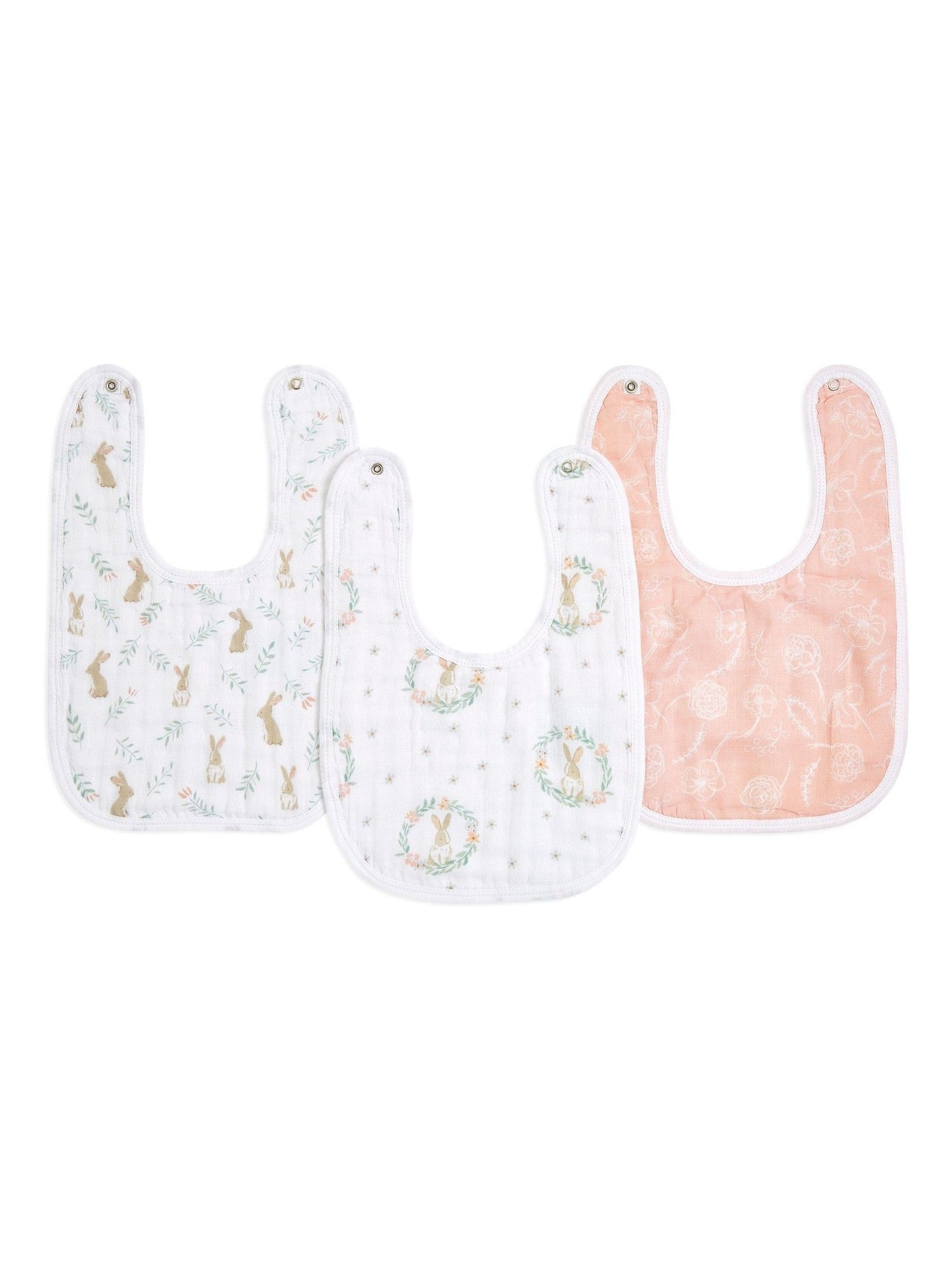aden + anais Pink Essentials 100% Cotton Muslin Snap Bunnies Bibs 3 Pack image 1