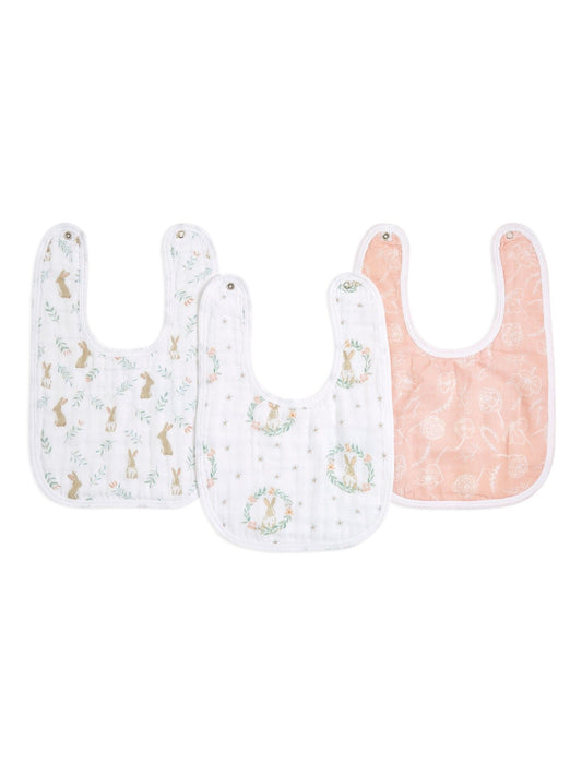 aden + anais Pink Essentials 100% Cotton Muslin Snap Bunnies Bibs 3 Pack image 1