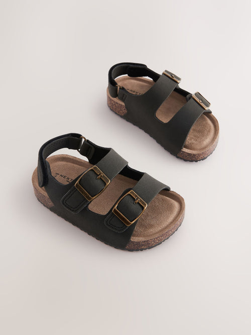 Black Wide Fit (G) Double Buckle Cushioned Footbed Sandals image 1