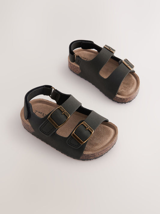 Black Wide Fit (G) Double Buckle Cushioned Footbed Sandals image 1