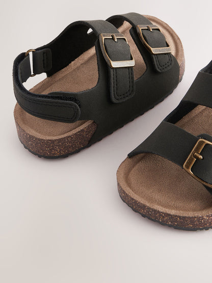 Black Wide Fit (G) Double Buckle Cushioned Footbed Sandals image 3