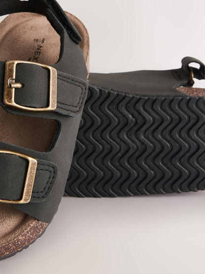 Black Wide Fit (G) Double Buckle Cushioned Footbed Sandals image 4