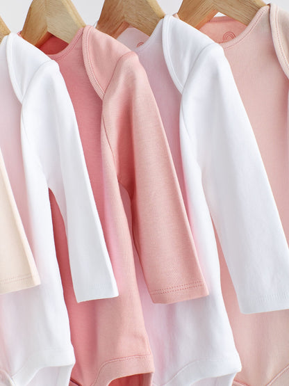 Pink/White 5 Pack Essential Long Sleeve Baby Bodysuits image 3