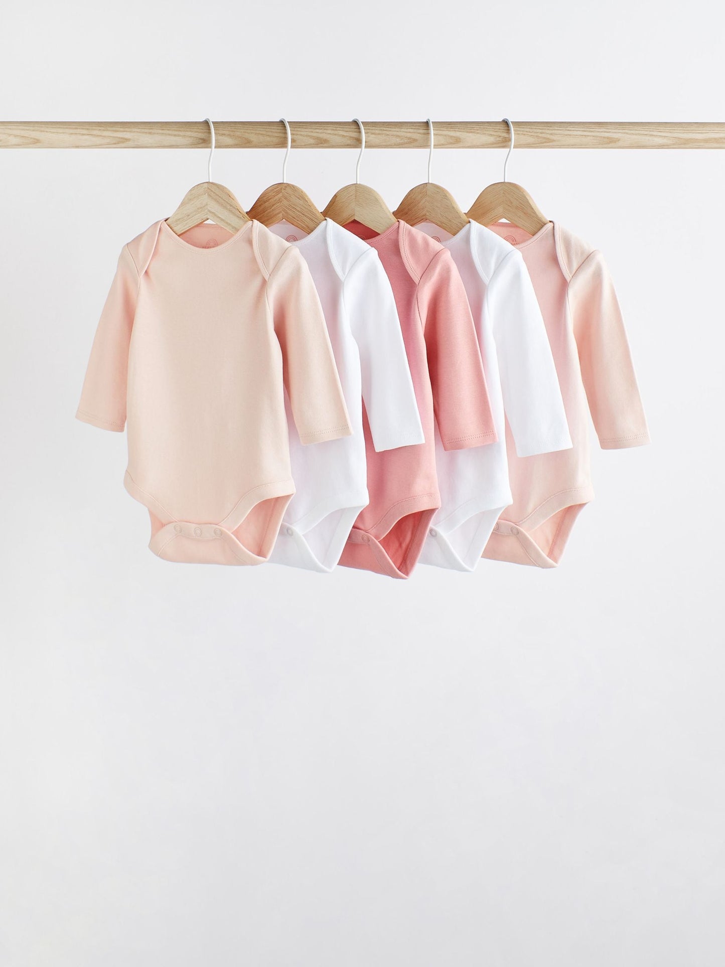 Pink/White 5 Pack Essential Long Sleeve Baby Bodysuits image 1
