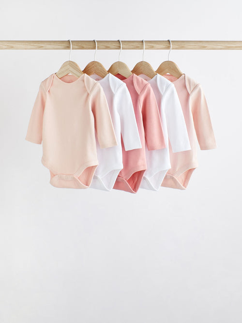Pink/White 5 Pack Essential Long Sleeve Baby Bodysuits image 1