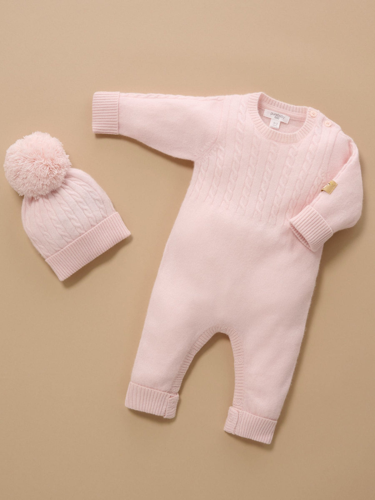 Purebaby Pink Cashmere Cable Stitch Footless Sleepsuit - image 2