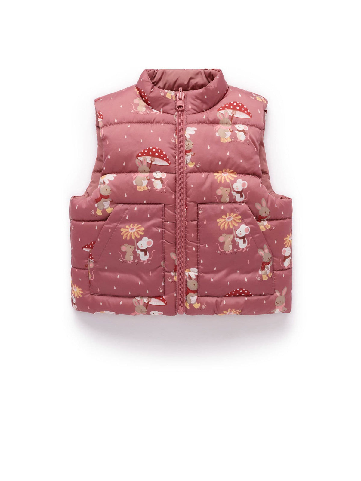 Purebaby Pink Reversible Printed Puffer Vest - image 1