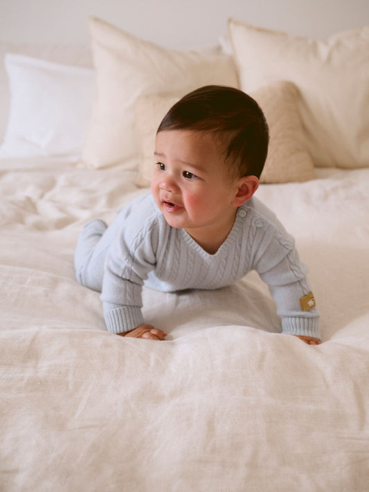 Purebaby Blue Cashmere Cable Stitch Footless Sleepsuit - image 1