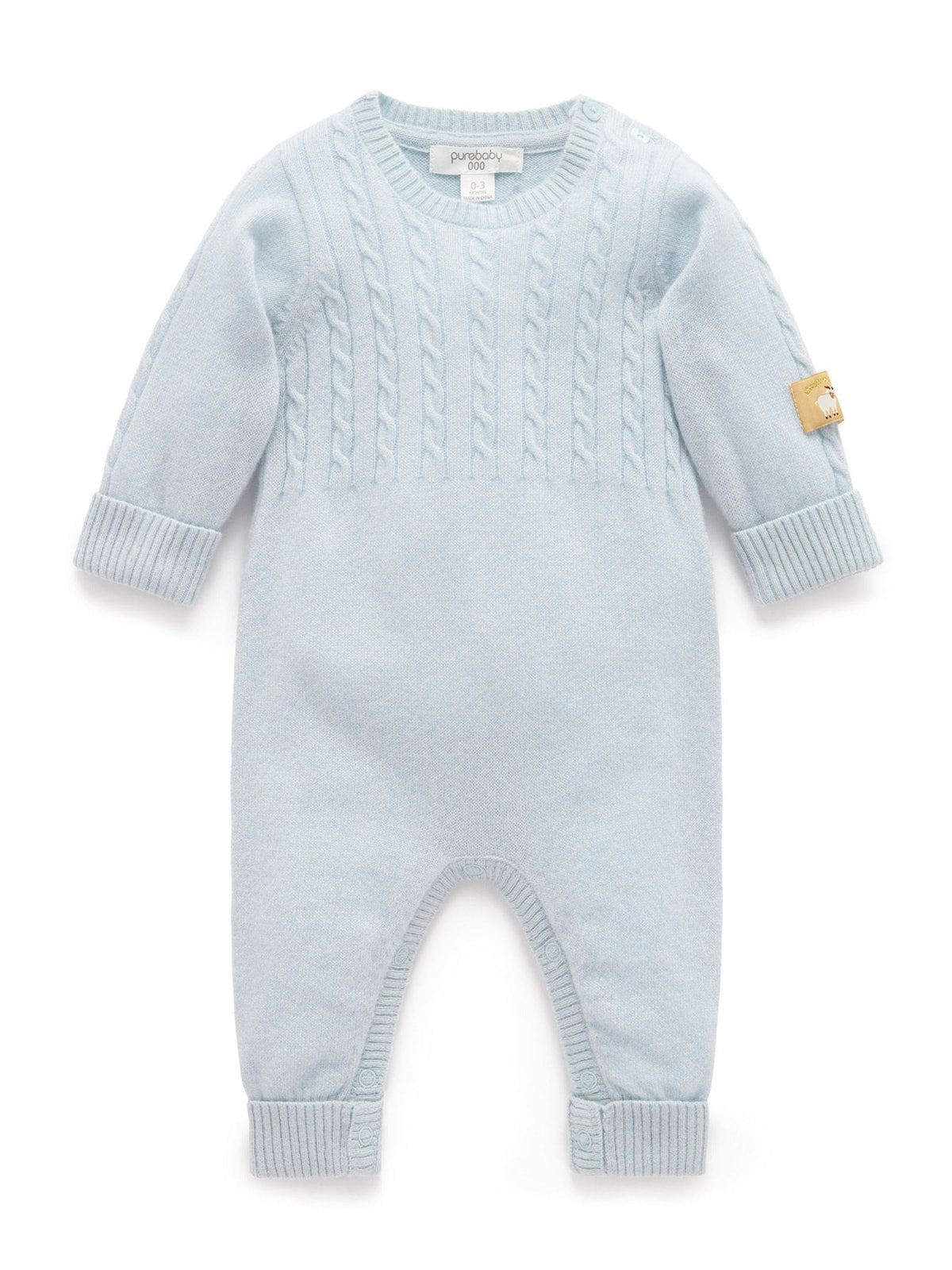 Purebaby Blue Cashmere Cable Stitch Footless Sleepsuit - image 2