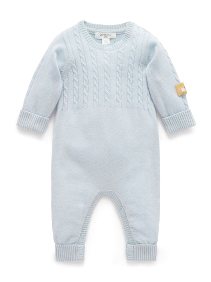 Purebaby Blue Cashmere Cable Stitch Footless Sleepsuit - image 2