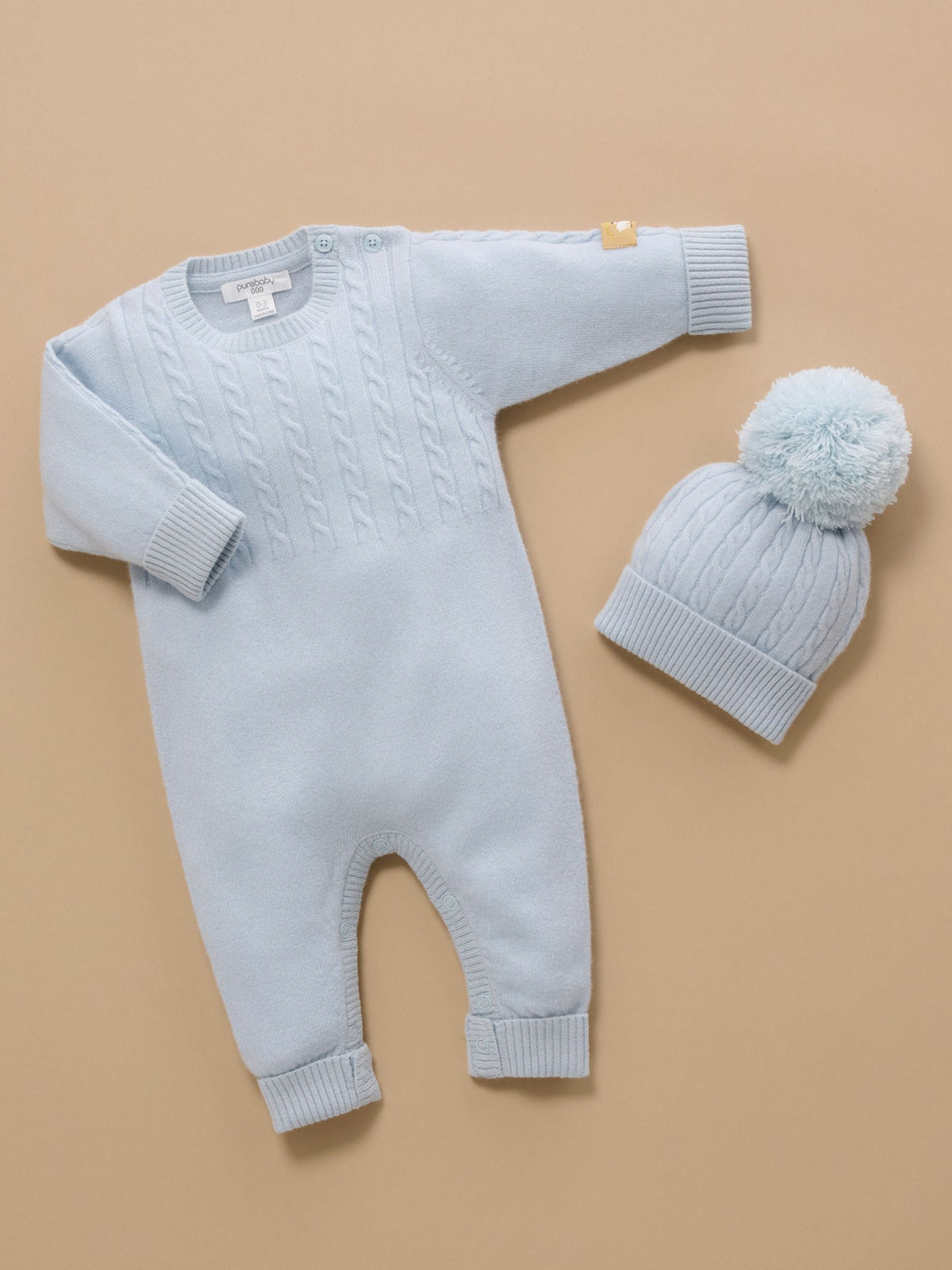 Purebaby Blue Cashmere Cable Stitch Footless Sleepsuit - image 6
