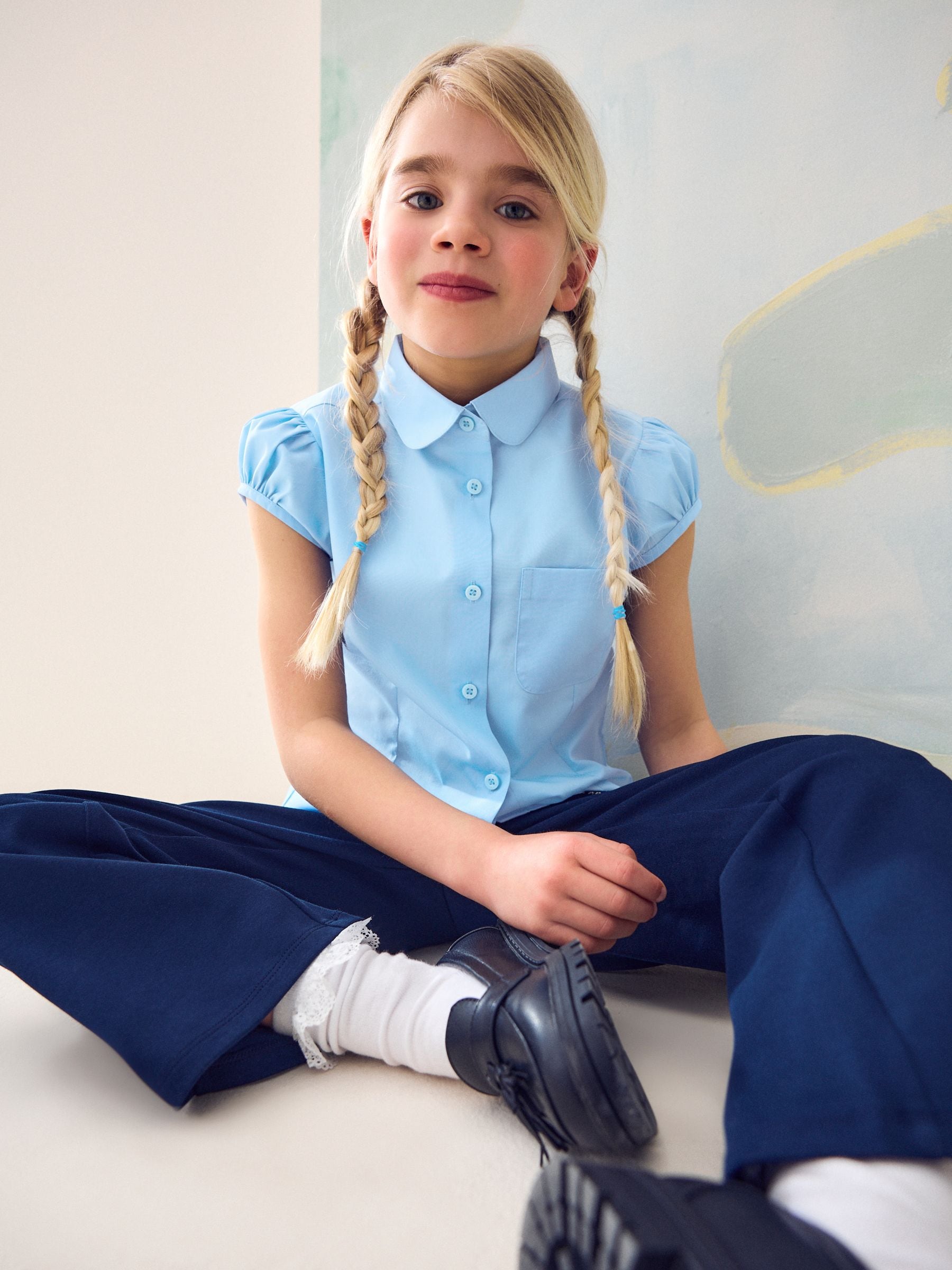 Dsiney Kidz - Blue Girls Puff Sleeve School Blouse (3-16yrs) image 2