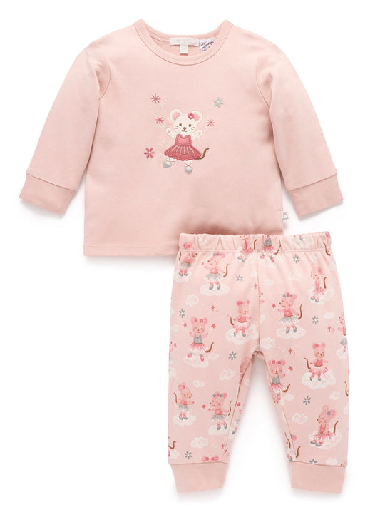 Purebaby Pink Thick Long Sleeve Printed Pyjamas Set - image 1