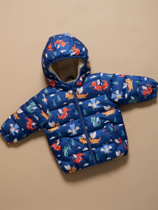 Purebaby Blue Shearling Lined Printed Puffer Jacket - image 1