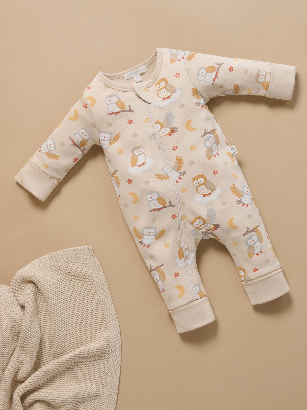 Purebaby Natural Thick Pyjamas Printed Zip Sleepsuit with Roll Cuffs - image 1