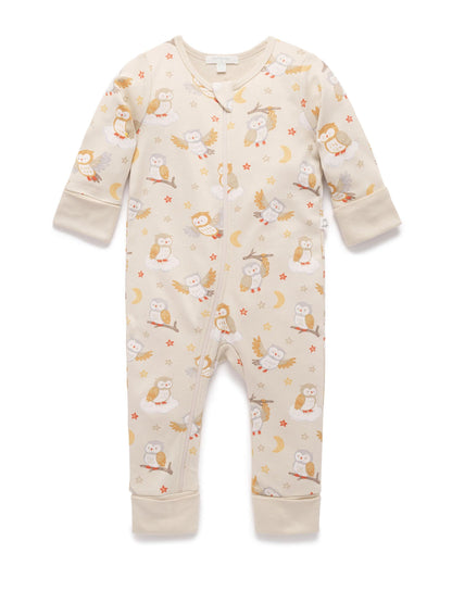 Purebaby Natural Thick Pyjamas Printed Zip Sleepsuit with Roll Cuffs - image 2