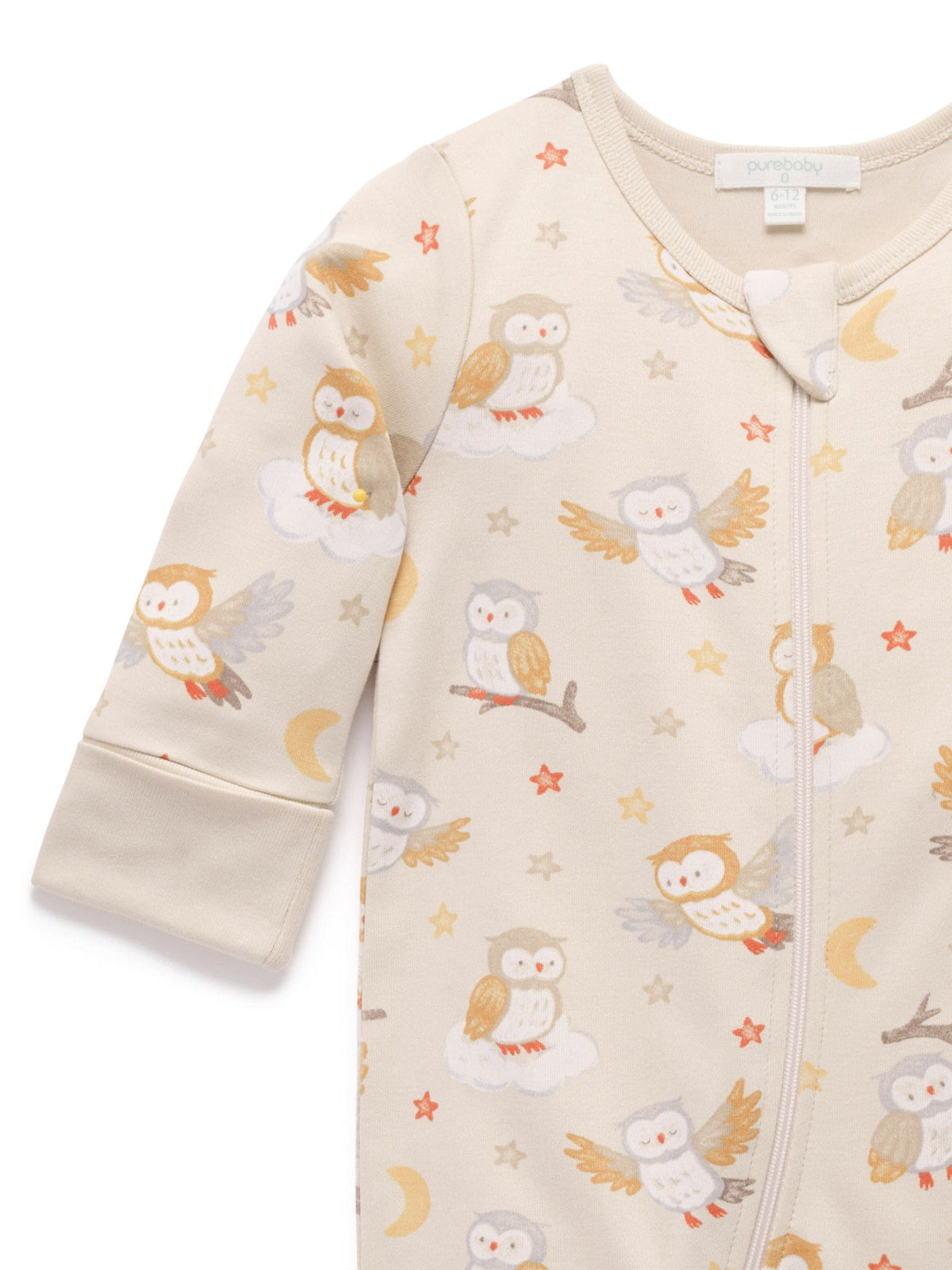 Purebaby Natural Thick Pyjamas Printed Zip Sleepsuit with Roll Cuffs - image 3