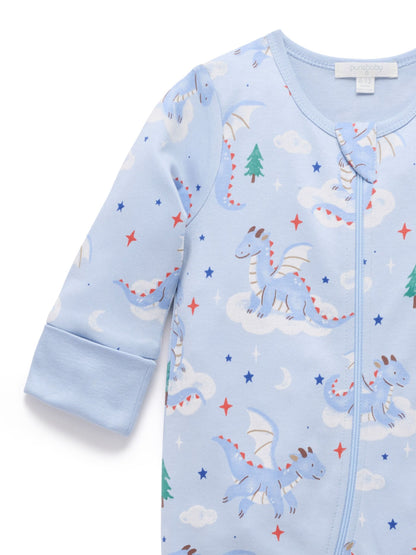 Purebaby Blue Thick Pyjamas Printed Zip Sleepsuit with Roll Cuffs - image 3