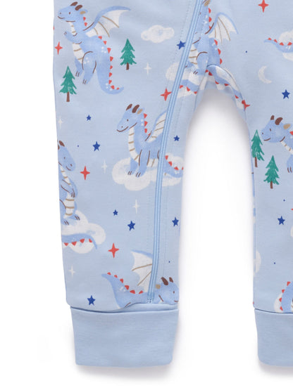 Purebaby Blue Thick Pyjamas Printed Zip Sleepsuit with Roll Cuffs - image 4
