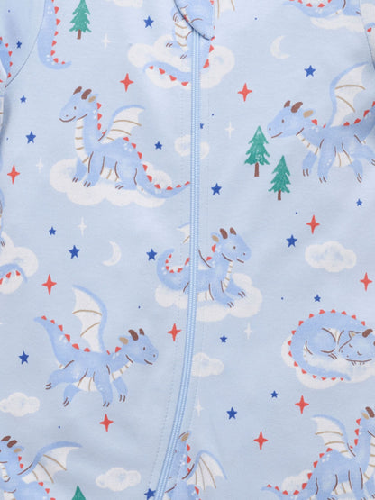 Purebaby Blue Thick Pyjamas Printed Zip Sleepsuit with Roll Cuffs - image 5