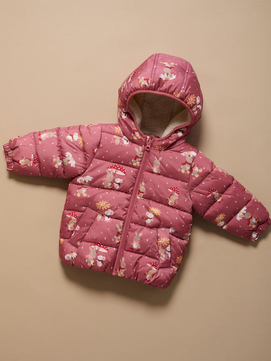 Purebaby Pink Shearling Lined Printed Puffer Jacket - image 1