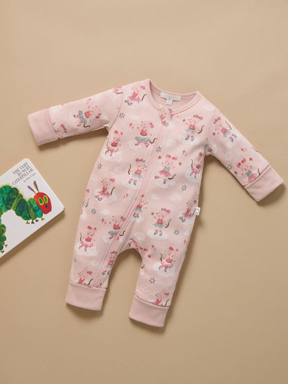 Purebaby Pink Thick Pyjamas Printed Zip Sleepsuit with Roll Cuffs - image 1