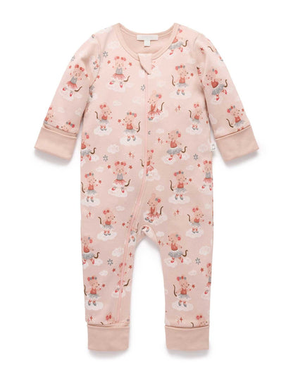 Purebaby Pink Thick Pyjamas Printed Zip Sleepsuit with Roll Cuffs - image 2