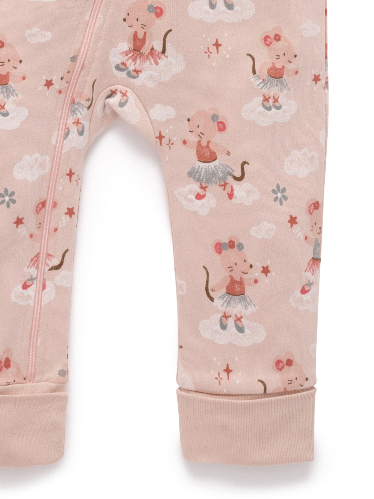 Purebaby Pink Thick Pyjamas Printed Zip Sleepsuit with Roll Cuffs - image 4