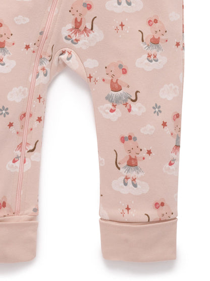 Purebaby Pink Thick Pyjamas Printed Zip Sleepsuit with Roll Cuffs - image 4