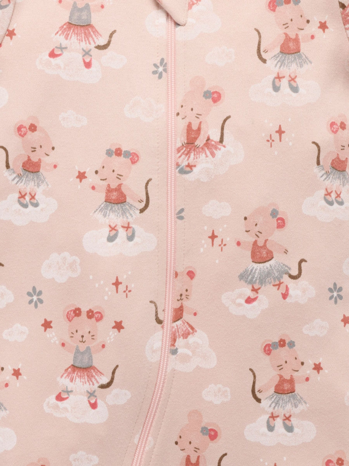 Purebaby Pink Thick Pyjamas Printed Zip Sleepsuit with Roll Cuffs - image 5