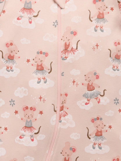 Purebaby Pink Thick Pyjamas Printed Zip Sleepsuit with Roll Cuffs - image 5