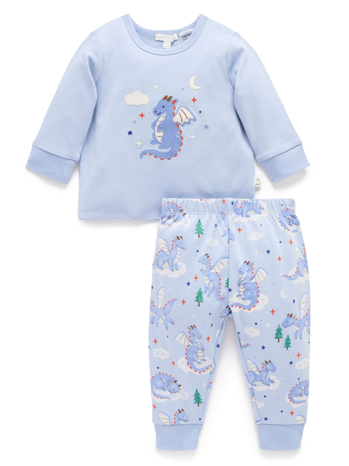 Purebaby Blue Thick Long Sleeve Printed Pyjamas Set - image 1